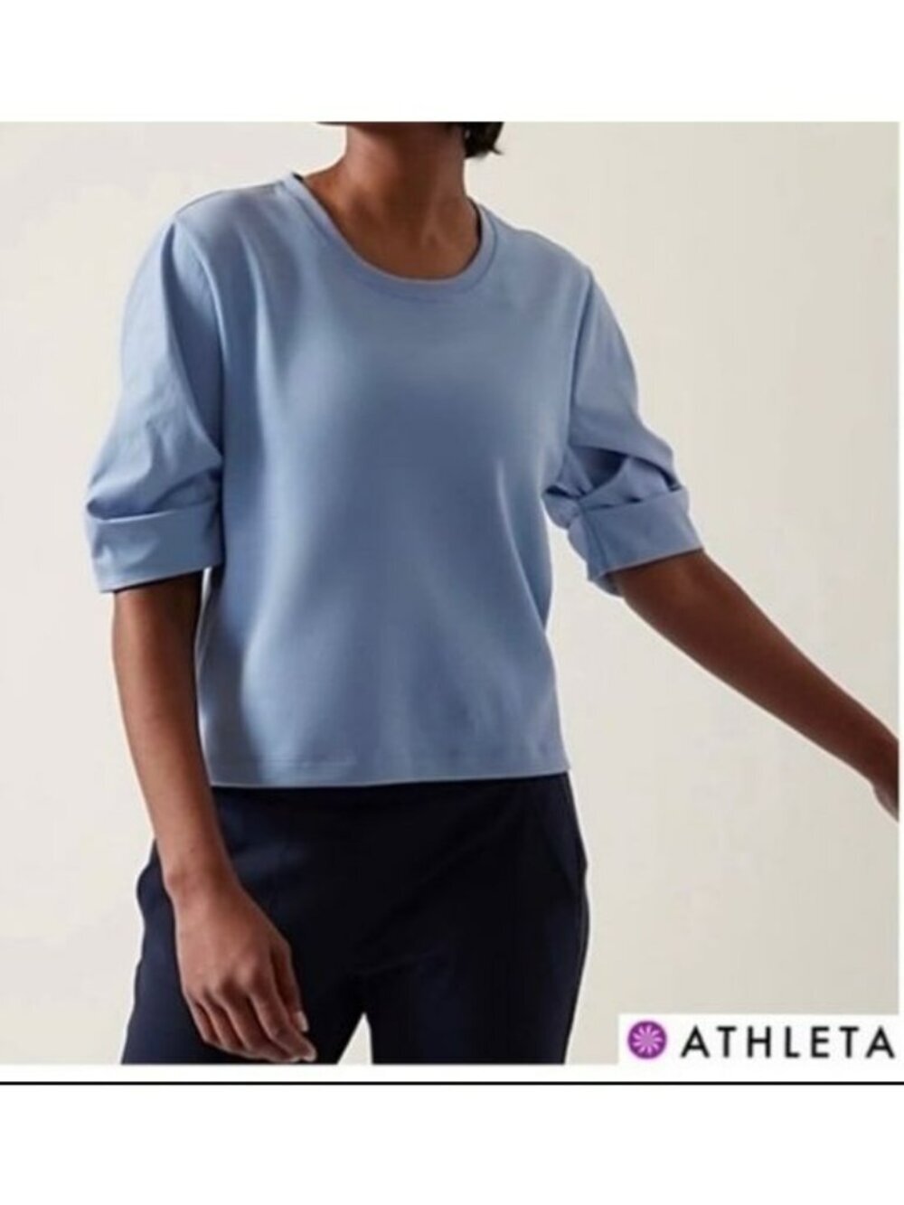Athleta Womens Blue Oversized 3/4 Sleeve Top XL Cotton Blend